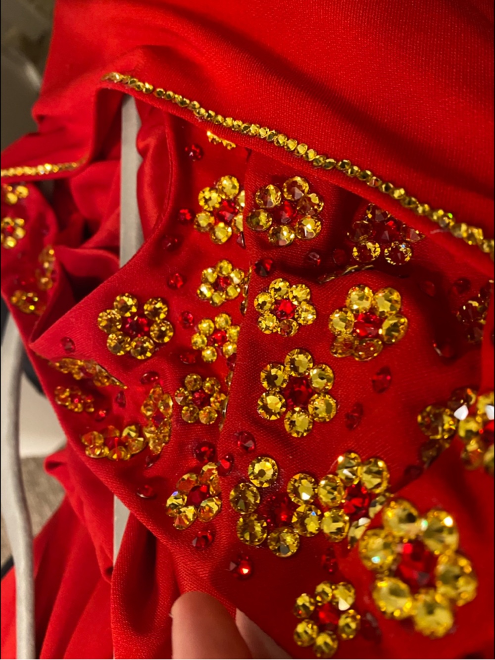 Swarovski Crystal Red Cape Dress with Pleated Shoulder - Picture 8 of 8